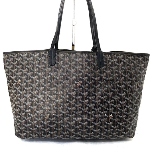GOYARD Saint Louis PM Tote Bag Black Canvas Leather with Pouch USED1
