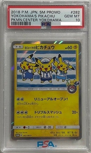 PSA 10 Yokohama's Pikachu 282/SM-P PROMO Pokemon Center Card Japanese 20181