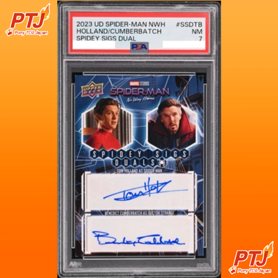 PSA 7 Tom Holland Benedict Cumberbatch Dual Auto/25 Spider-Man NWH Card0