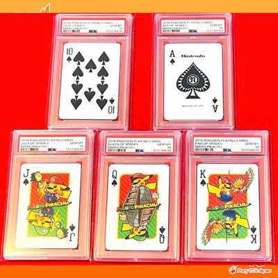 PSA 10 Mario Pikachu Playing Cards Royal Flush Spade Set 5 Card Rare GEM MINT0