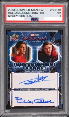 PSA 7 Tom Holland Benedict Cumberbatch Dual Auto/25 Spider-Man NWH Card1