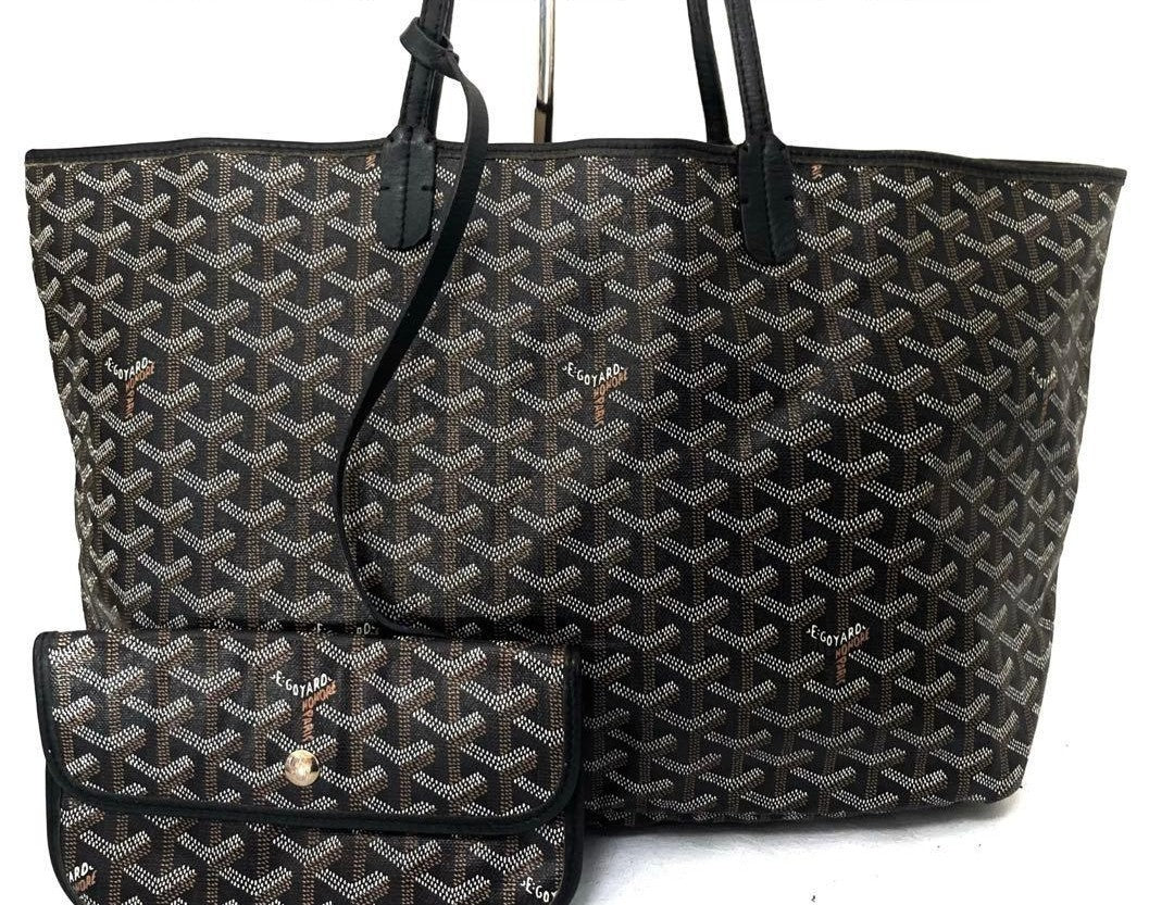 GOYARD Saint Louis PM Tote Bag Black Canvas Leather with Pouch USED0