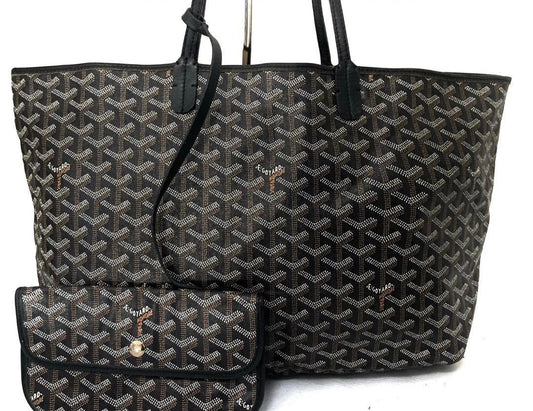 GOYARD Saint Louis PM Tote Bag Black Canvas Leather with Pouch USED0