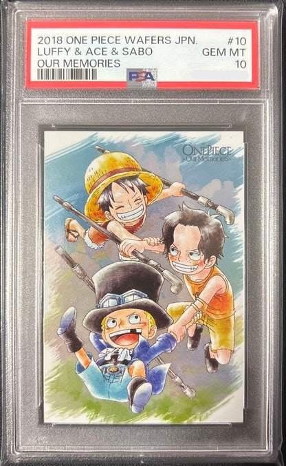 PSA 10 Luffy Ace Sabo Our Memories #10 2018 One Piece Wafers Card Japanese1
