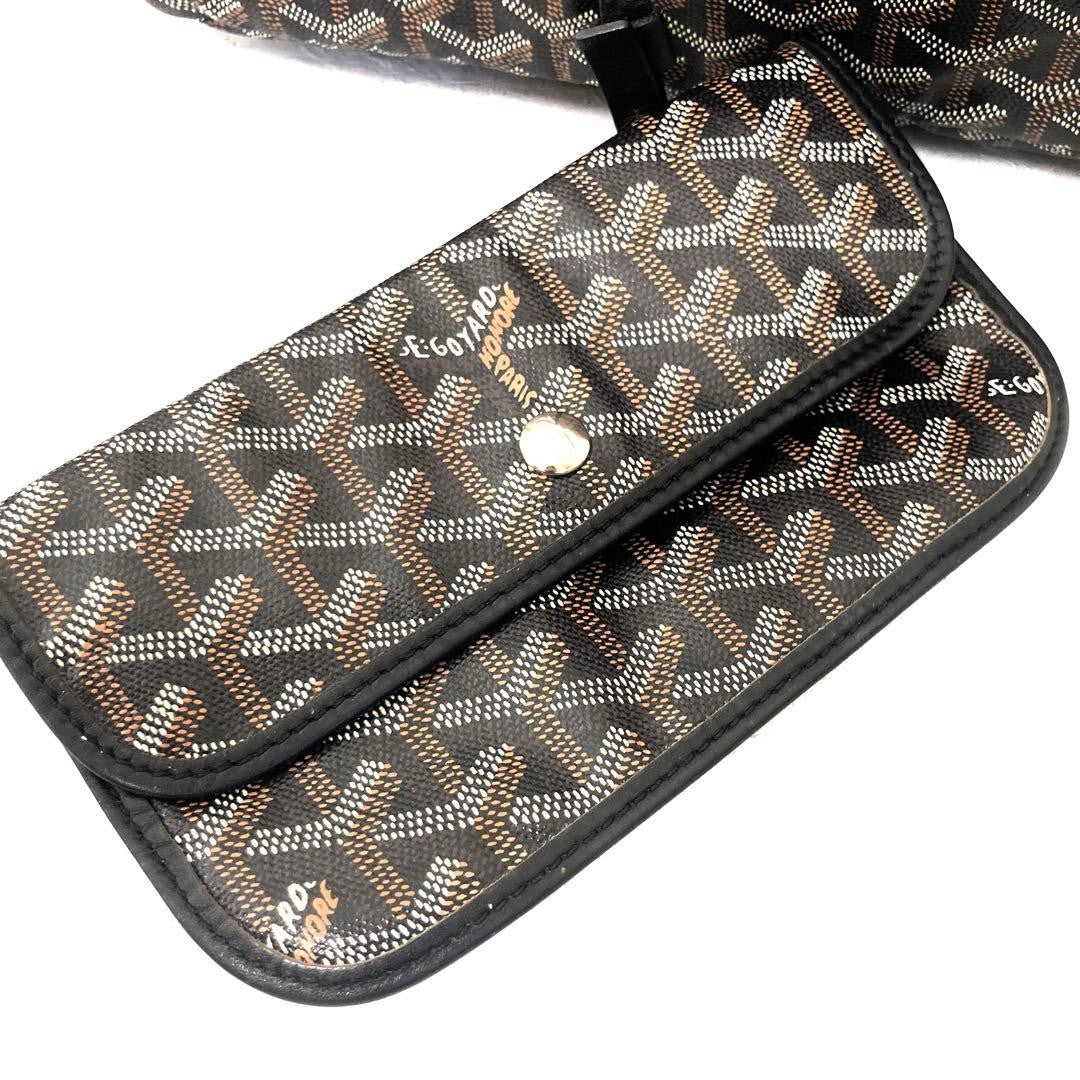 GOYARD Saint Louis PM Tote Bag Black Canvas Leather with Pouch USED5