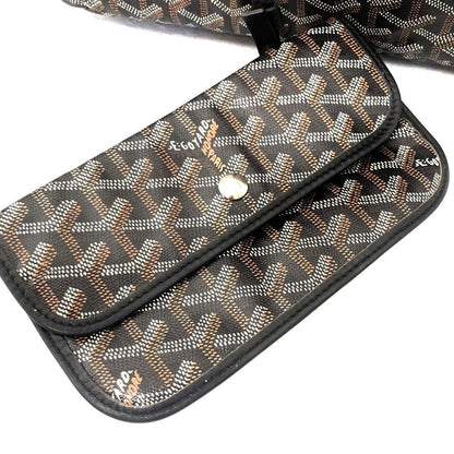 GOYARD Saint Louis PM Tote Bag Black Canvas Leather with Pouch USED5