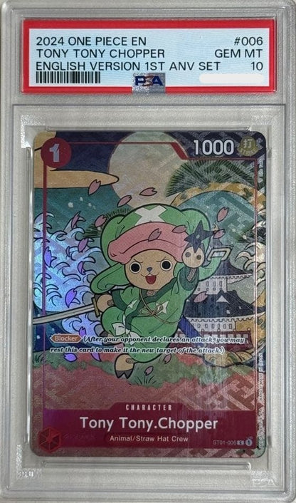 PSA 10 Tony Tony Chopper 1st Anniversary English One Piece TCG Card Rare GEM MT1