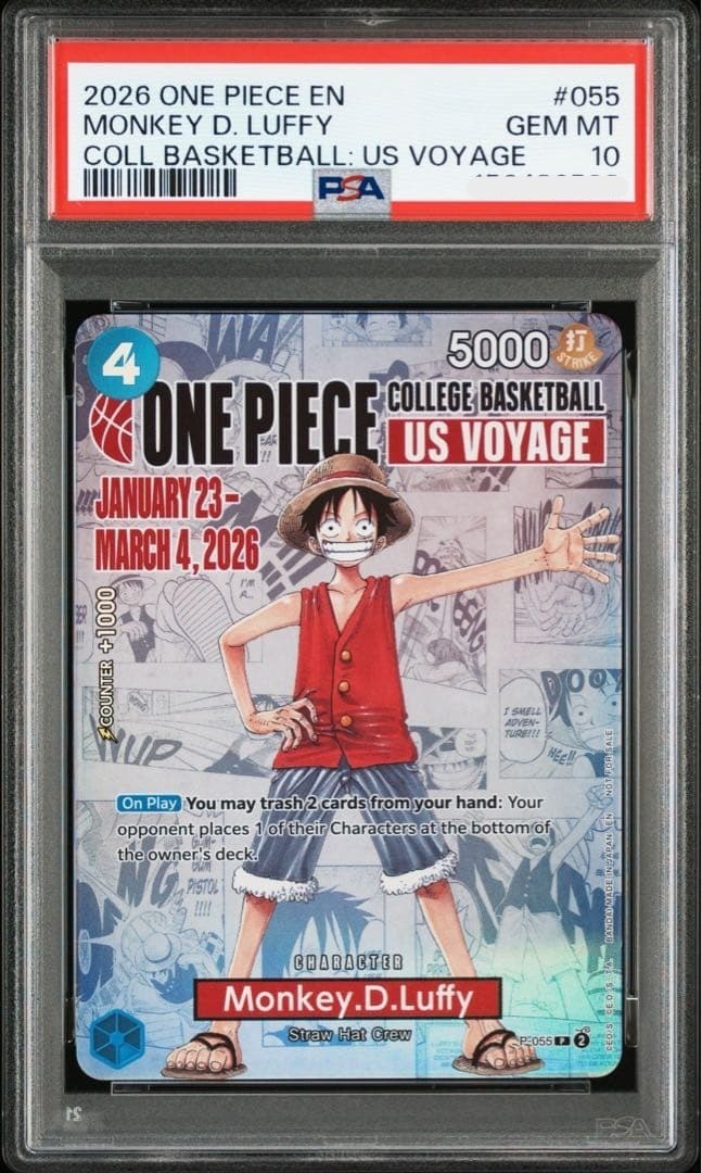 PSA 10 Luffy P-055 One Piece Card College Basketball US Voyage Promo English1