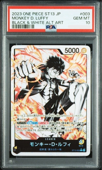 PSA 10 Monkey D Luffy ST13-003 Black White Alt Art One Piece Card Japanese 20231