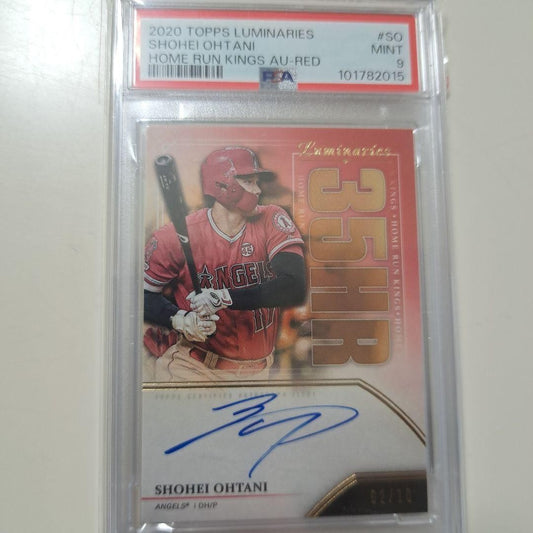 PSA 9 Shohei Ohtani Auto 2020 Topps Luminaries Home Run Kings Red /10 MLB Card1