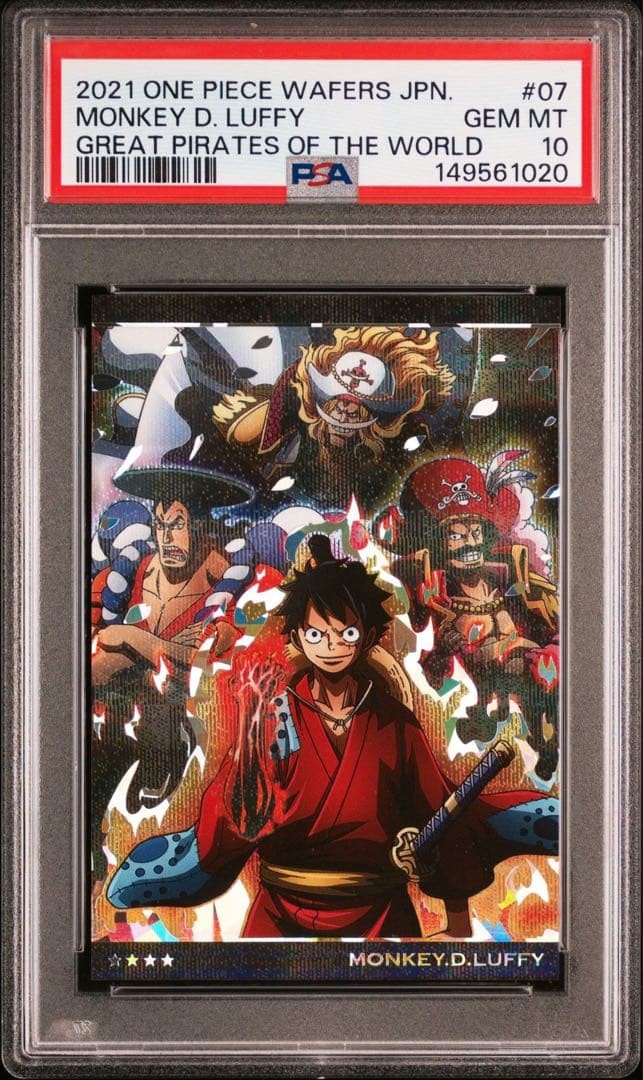PSA 10 Monkey D. Luffy 2021 One Piece Wafers Card #07 Japanese Holo GEM MT3