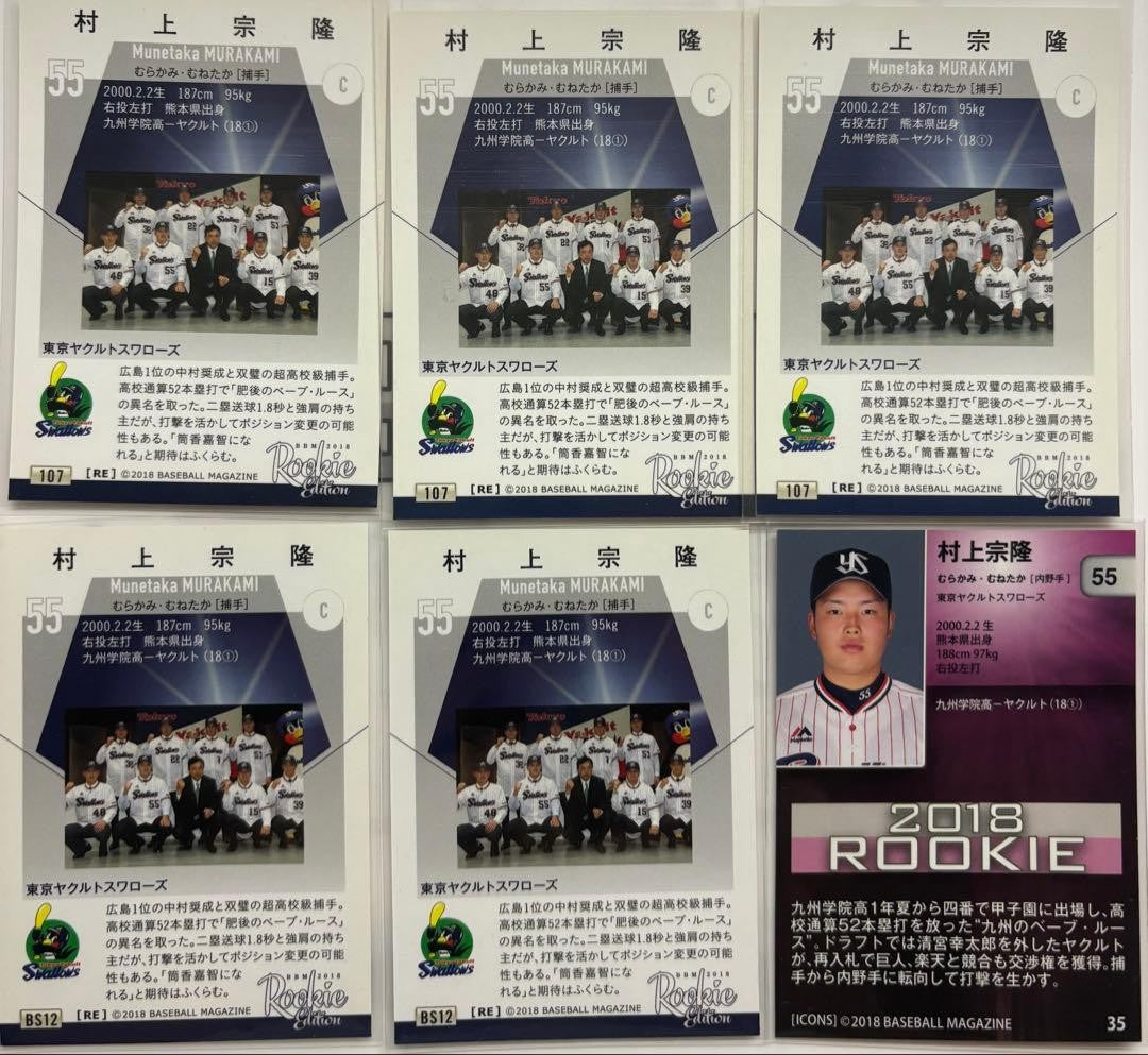 Munetaka Murakami 6 Set BBM 2018 Rookie Edition Icons RC Japanese Baseball2