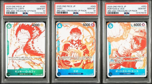 PSA 10 Luffy Ace Sabo Promo 3rd Anniversary One Piece TCG OP07-033 OP07-0531