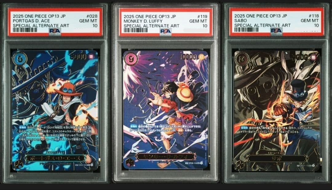 PSA 10 Luffy Ace Sabo OP09-119 EB02-028 OP07-118 Set One Piece Japanese0