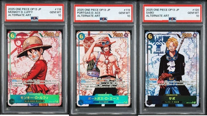 PSA 10 Luffy Ace Sabo SEC OP13-118 119 120 SEC Alternate Art One Piece Card 20250