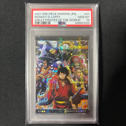 PSA 10 Monkey D. Luffy 2021 One Piece Wafers Card #07 Japanese Holo GEM MT1