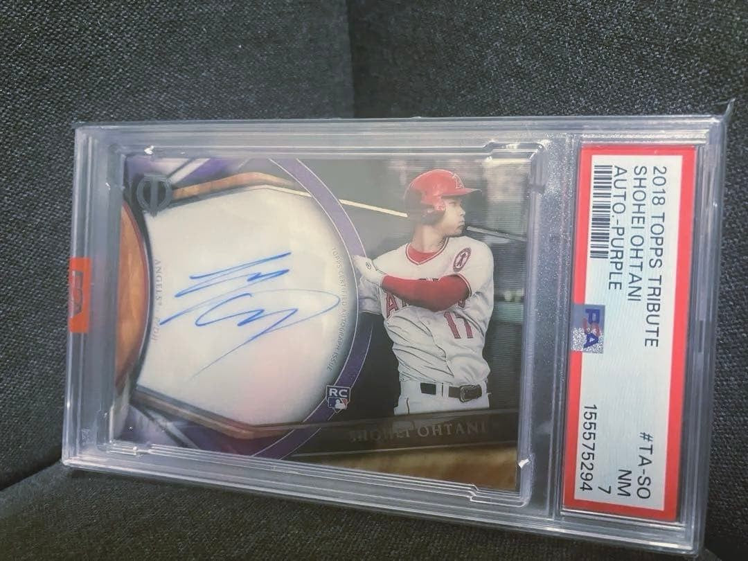 PSA 7 Topps Tribute Autographs Shohei Ohtani SO Purple /50 Rookie RC Auto 20181