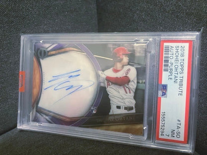 PSA 7 Topps Tribute Autographs Shohei Ohtani SO Purple /50 Rookie RC Auto 20181