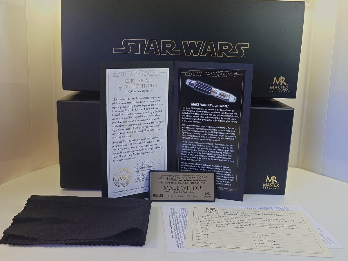 Master Replicas SW-112 Mace Windu 1:1 Lightsaber Star Wars with Box COA USED7