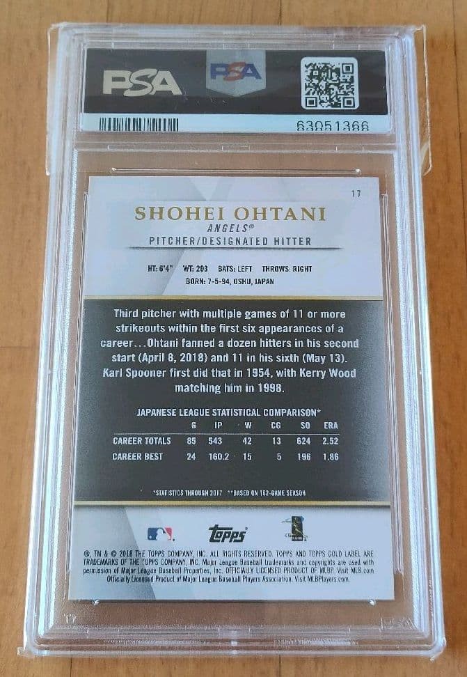 PSA 10 topps 2018 Shohei Ohtani Class 3 #17 Trading Card GEM MT1