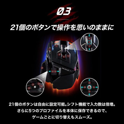 Mad Catz M.M.O. 7+ Gaming Mouse 21Buttons Wired Wireless MM10NHINBL0000J NEW3