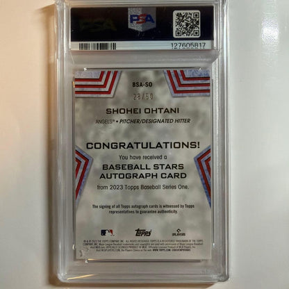 PSA 9 Shohei Ohtani Auto Gold Parallel /50 2023 Topps Baseball Stars #BSASO MINT1