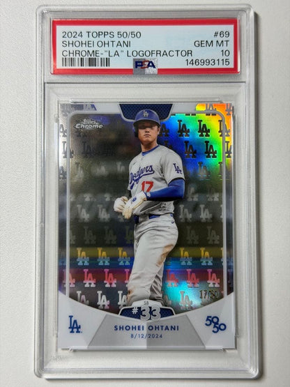 PSA 10 Shohei Ohtani 2024 Topps Chrome 50/50 LA Logofractor #69 17/50 Gem Mint1