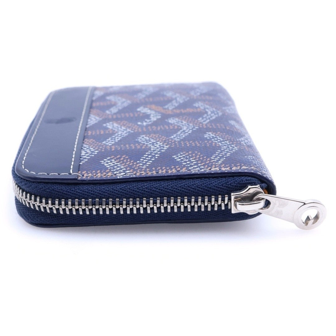 GOYARD Matignon Mini Coin Case Canvas Leather Navy USED3