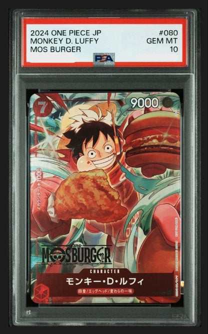 PSA 10 Luffy P080 Mos Burger Collaboration Promo One Piece Card Japanese 20240