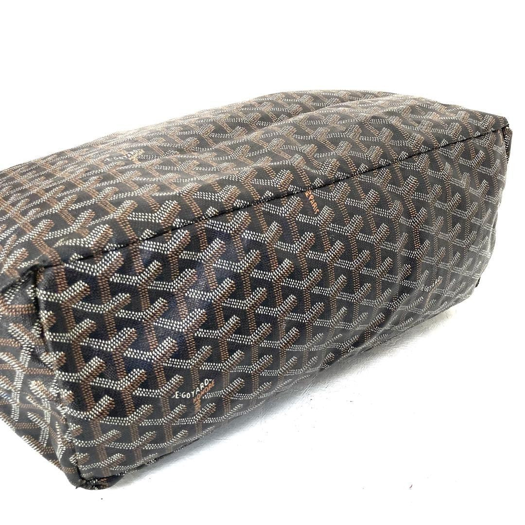 GOYARD Saint Louis PM Tote Bag Black Canvas Leather with Pouch USED2