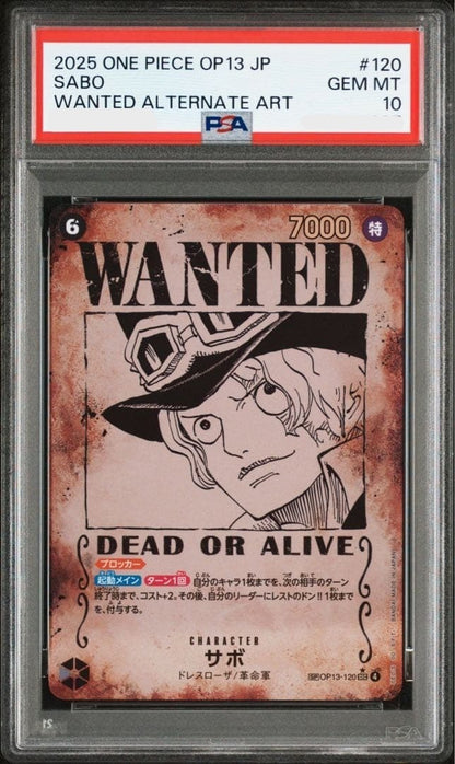 PSA 10 Sabo OP13120 SP Alt Art SEC Wanted Carrying on His Will One Piece Card0