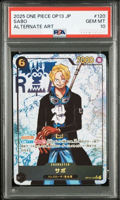 PSA 10 Sabo OP13120 SEC Alternate Art 2025 ONE PIECE Card Japanese GEM MT0