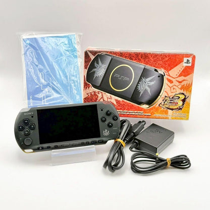Sony PSP 3000 Monster Hunter Portable 3rd Matte Black & Gold Excellent with Box0