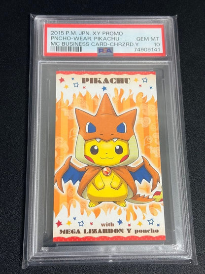 PSA 10 2015 Pokemon XY Promo Pikachu Mega Charizard Y Poncho Business Card1