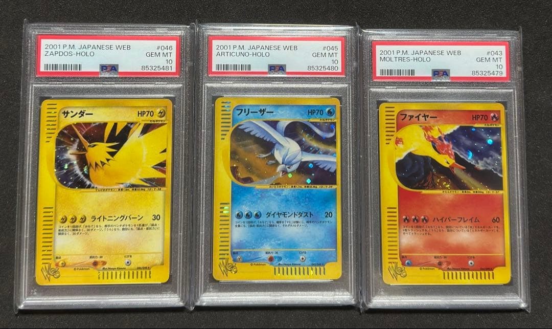 PSA 10 Zapdos Articuno Moltres 3-Card Set Pokemon Card WEB Japanese Holo GEM MT1