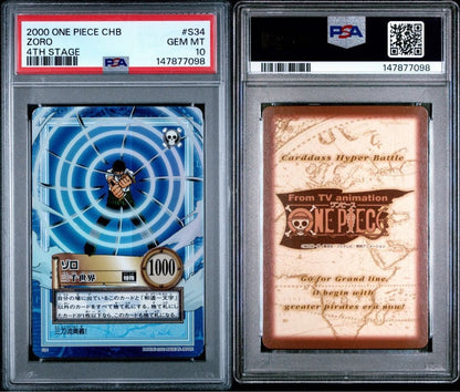 PSA 10 Zoro Sanzen Sekai Holo S34 One Piece Hyper Battle Carddass 2000 JP17