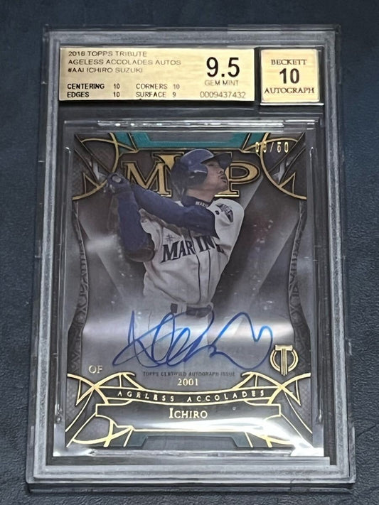 BGS 9.5 2016 Topps Tribute Ageless Accolades Ichiro Auto /50 Gem Mint1