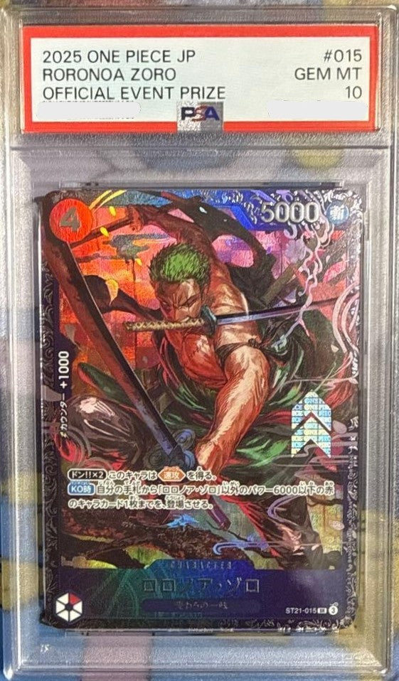 PSA 10 Zoro ST21015 Flagship Battle 2025 Top 8 Prize ONE PIECE Card Japanese0