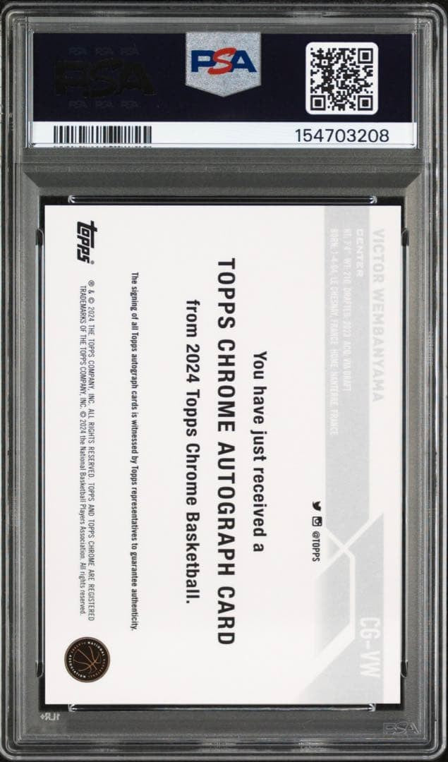 Victor Wembanyama 2023 Topps Chrome RC Auto #CGVW PSA 10 Rookie Autograph Card2