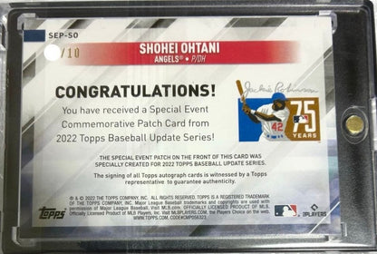 2022 Topps Update Shohei Ohtani Jackie Robinson Day Patch Auto /10 Angels2