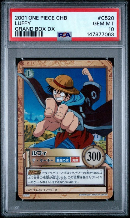 PSA 10 Luffy The Rookie Holo 2001 One Piece Hyper Battle Carddass #C520 GEM MT18