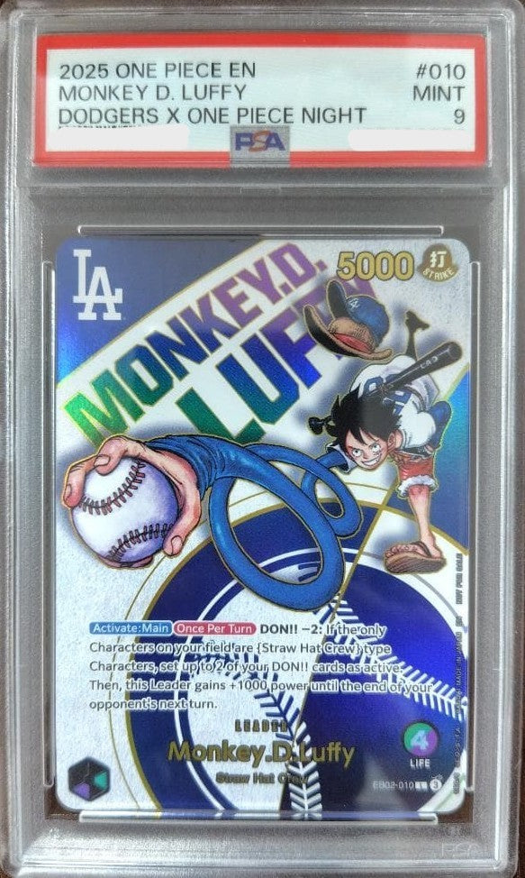 PSA 9 Monkey. D. Luffy EB02010 Los Angeles Dodgers x ONE PIECE Night English0