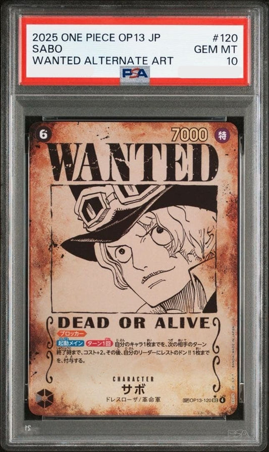 PSA 10 Sabo OP13120 SP Alt Art SEC Wanted Carrying on His Will One Piece Card0