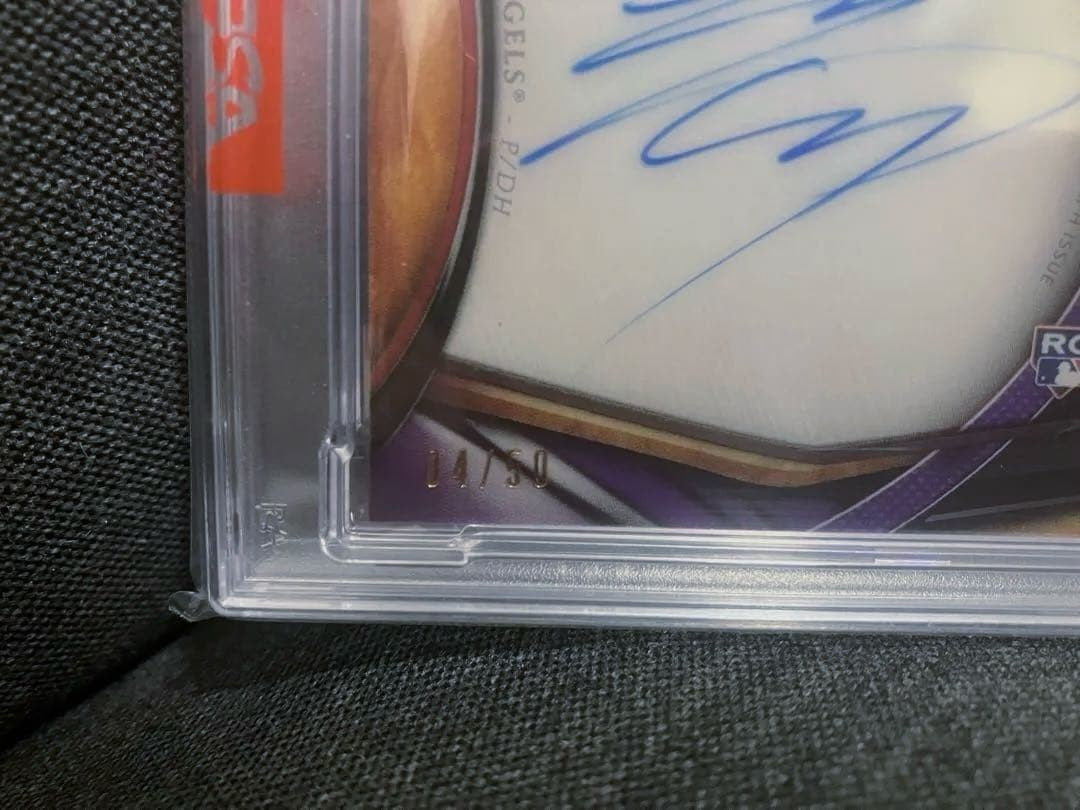 PSA 7 Topps Tribute Autographs Shohei Ohtani SO Purple /50 Rookie RC Auto 20185